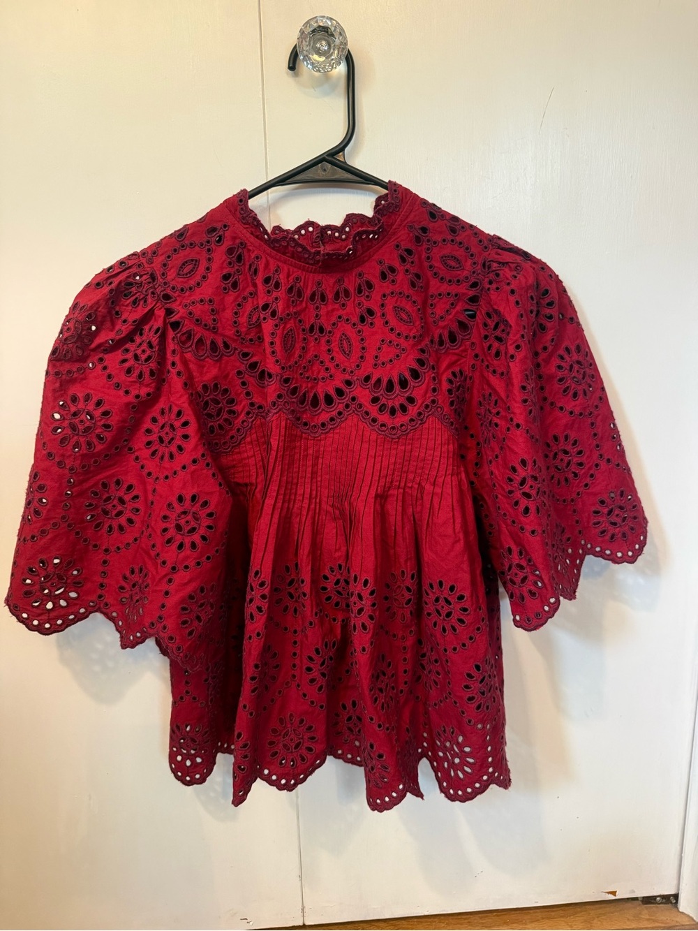 Sea New York Red Eyelet Lace Peplum Blouse